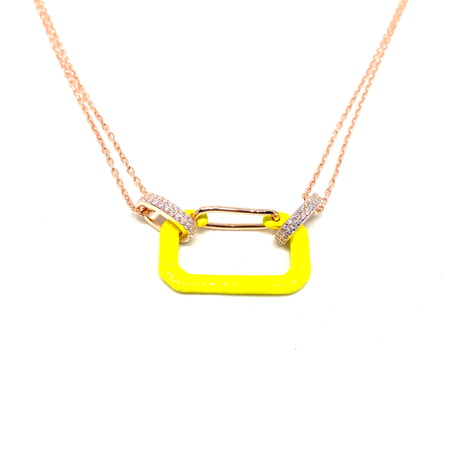 Kadın Gümüş Neon Pin Kolye 925 ayar mineli sarı