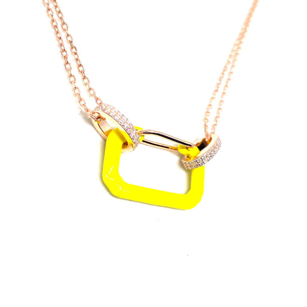 Kadın Gümüş Neon Pin Kolye 925 ayar mineli sarı