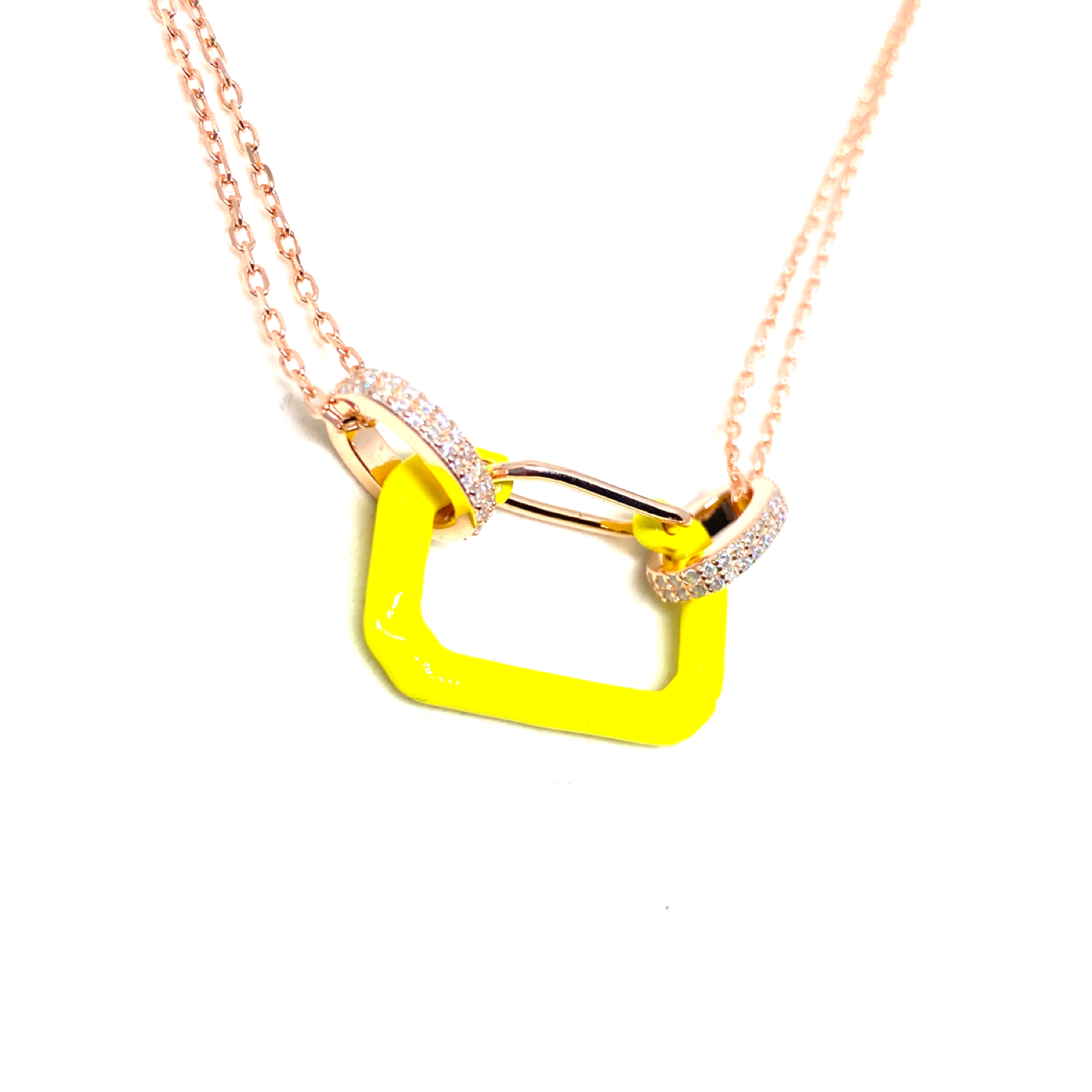 Kadın Gümüş Neon Pin Kolye 925 ayar mineli sarı