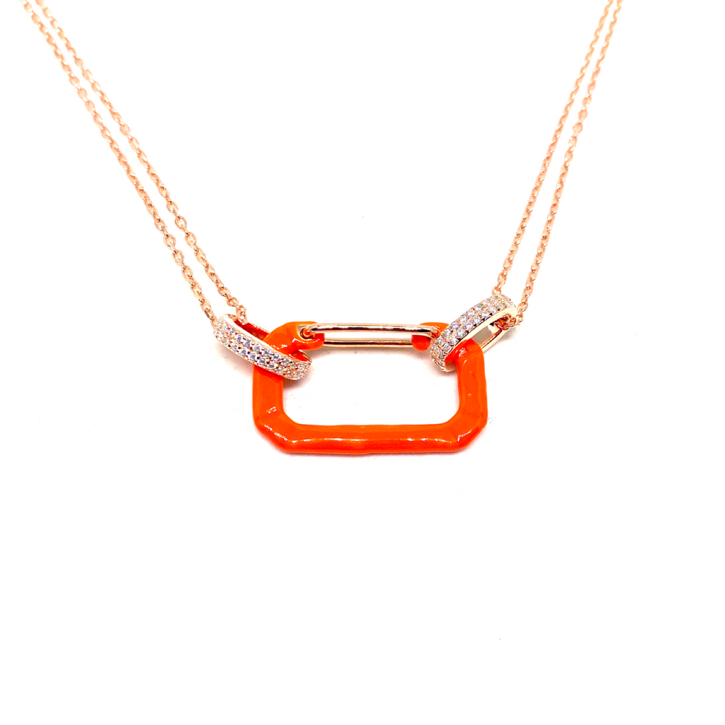 Kadın Gümüş Neon Pin Kolye 925 ayar mineli turuncu
