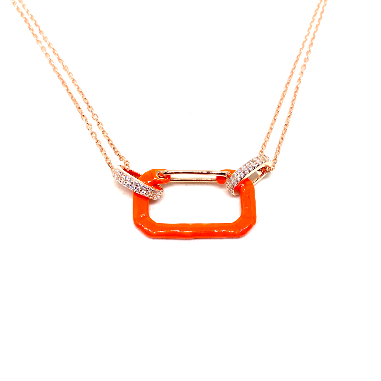 Kadın Gümüş Neon Pin Kolye 925 ayar mineli turuncu