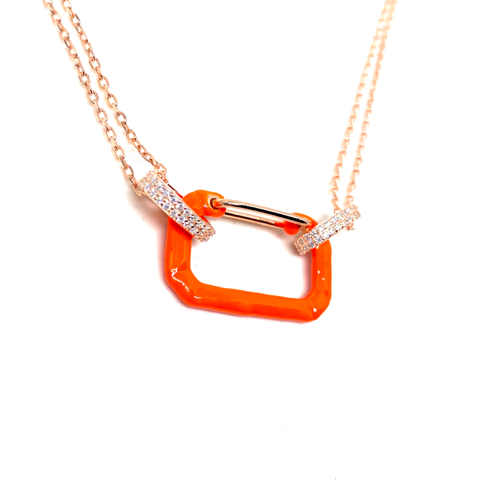 Kadın Gümüş Neon Pin Kolye 925 ayar mineli turuncu