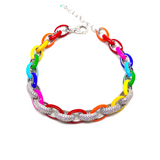 Kadın Gümüş Neon Gökkuşağı Halat Zincir Bileklik colormix multicolor rainbow Taşlı renkli 925 ayar mineli