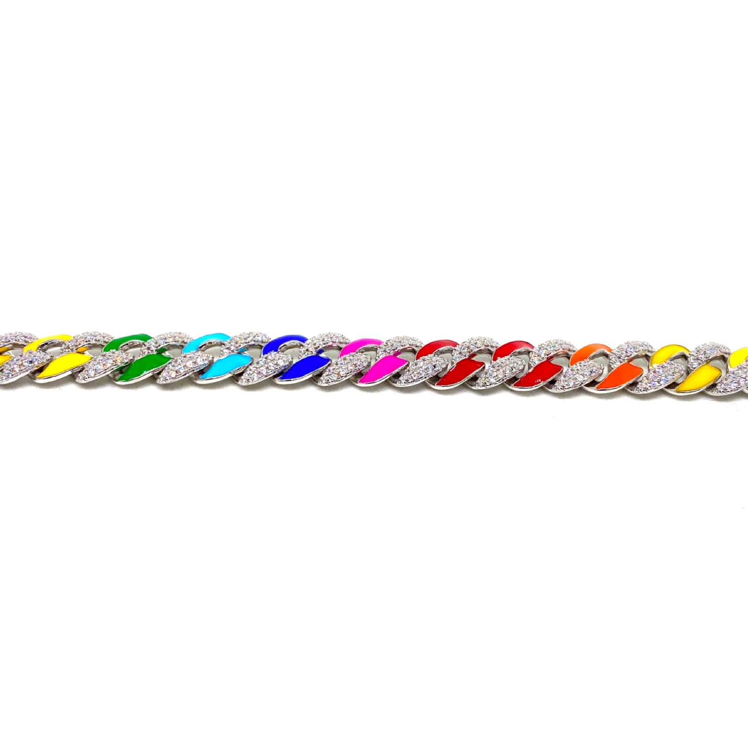 Kadın Gümüş Neon Gökkuşağı Gurme Zincir Bileklik colormix multicolor rainbow Taşlı renkli 925 ayar mineli