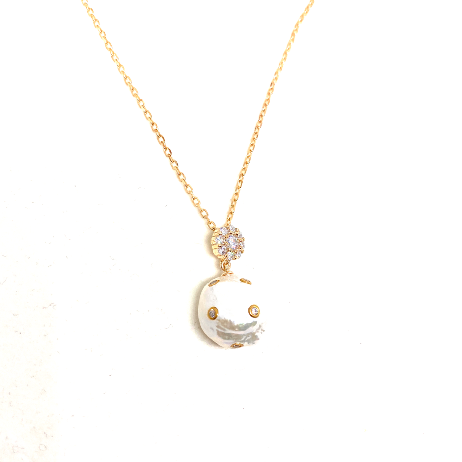 Kadın Gümüş Gömme Taşlı Barok İnci Kolye imitasyon Pırlanta Görünümlü 925 ayar