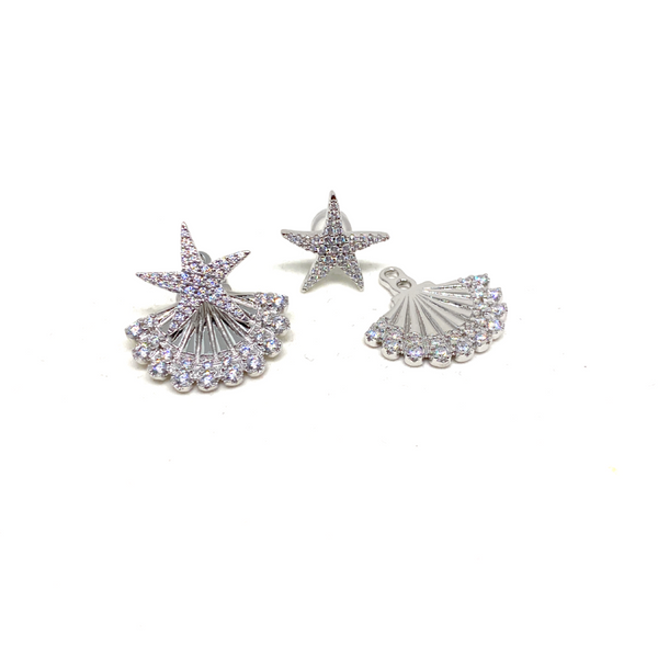 Kadın Gümüş Deniz Yıldızı ve Midye Küpe imitasyon Pırlanta Görünümlü 925 ayar silver renk