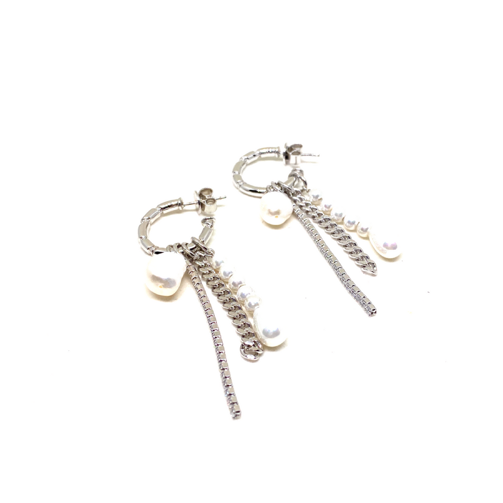 Kadın Gümüş İnci Charmlı Halka Küpe Altın görünümlü 925 ayar silver renk