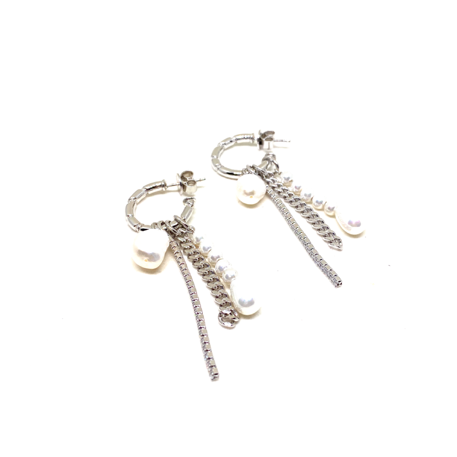 Kadın Gümüş İnci Charmlı Halka Küpe Altın görünümlü 925 ayar silver renk