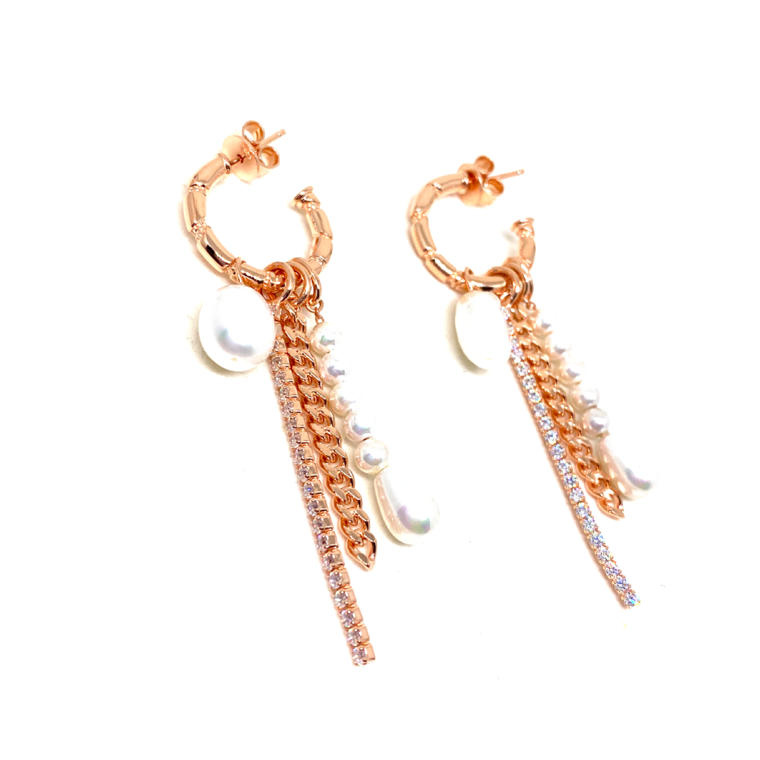 Kadın Gümüş İnci Charmlı Halka Küpe Altın görünümlü 925 ayar rose renk