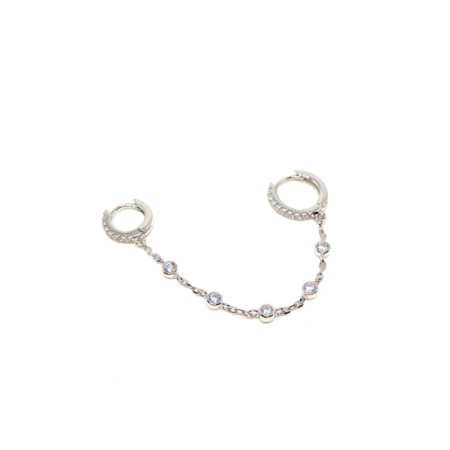 Kadın Gümüş Ara Zincirli Taşlı Halka Küpe 2 iki delik 925 ayar