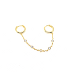 Kadın Gümüş Ara Zincirli Taşsız Halka Küpe 2 iki delik 925 ayar Gold Altın Rengi