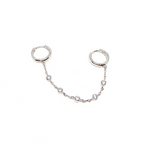 Kadın Gümüş Ara Zincirli Taşsız Halka Küpe 2 iki delik 925 ayar silver  renk