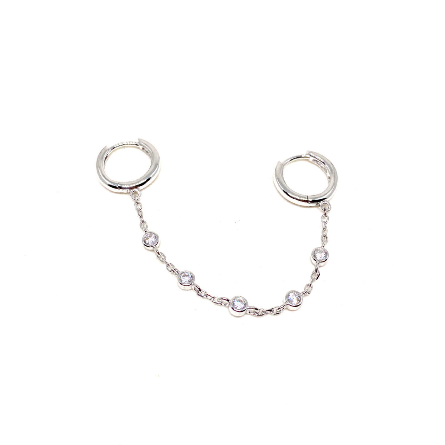 Kadın Gümüş Ara Zincirli Taşsız Halka Küpe 2 iki delik 925 ayar silver  renk