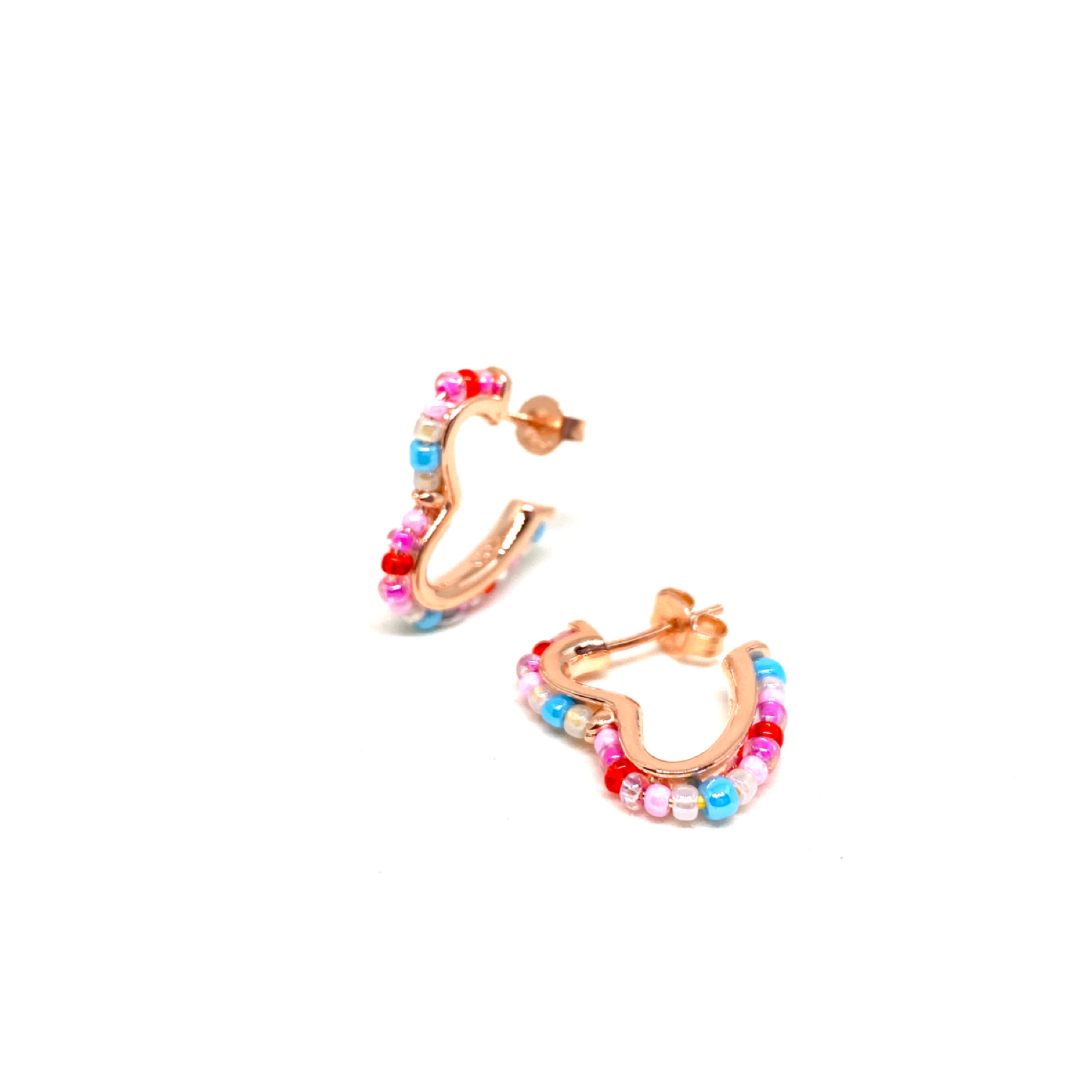 Kadın Gümüş Boncuklu Kalp Halka Küpe 925 ayar rose renk