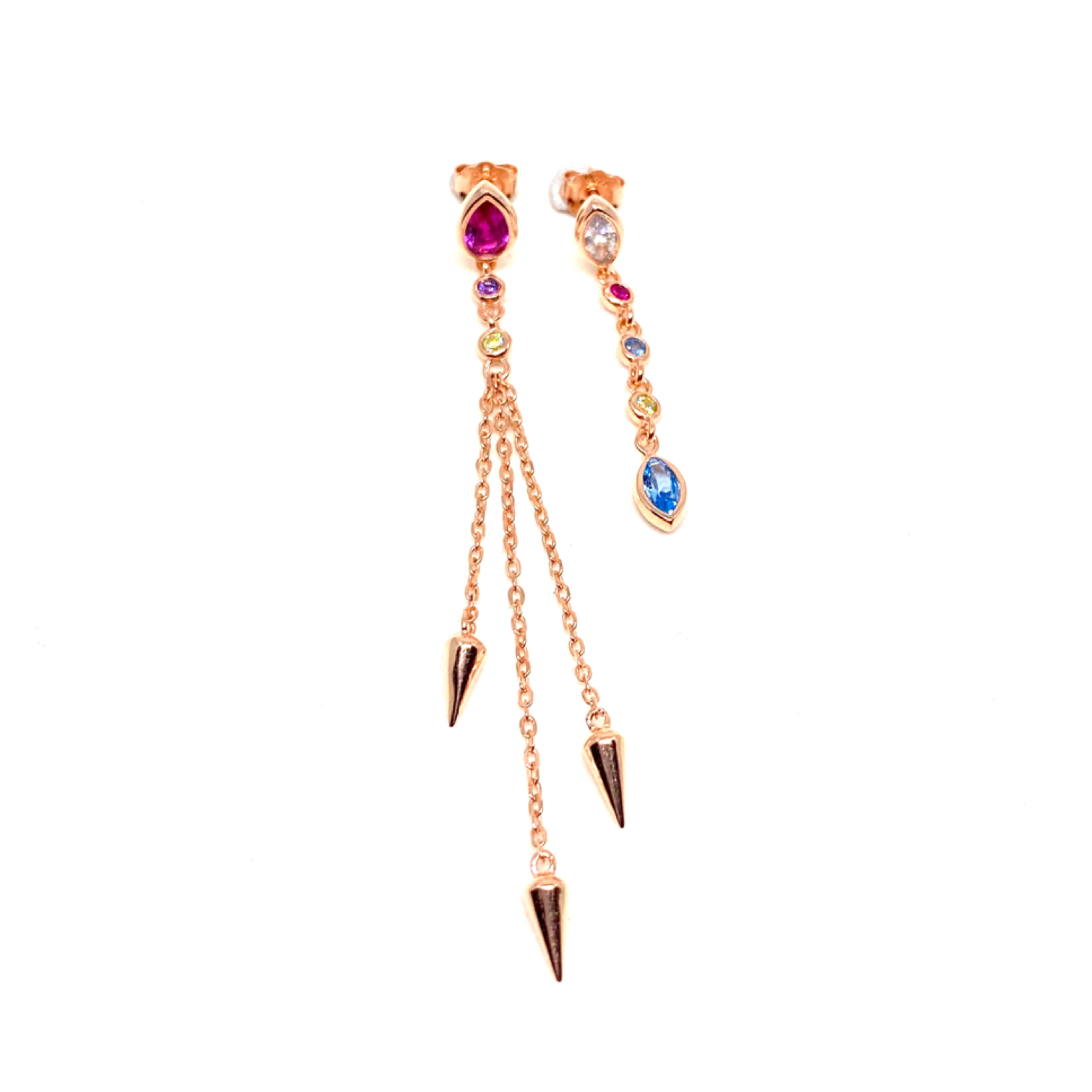 Kadın Gümüş Asimetrik Saçaklı Küpe 925 ayar rose renk