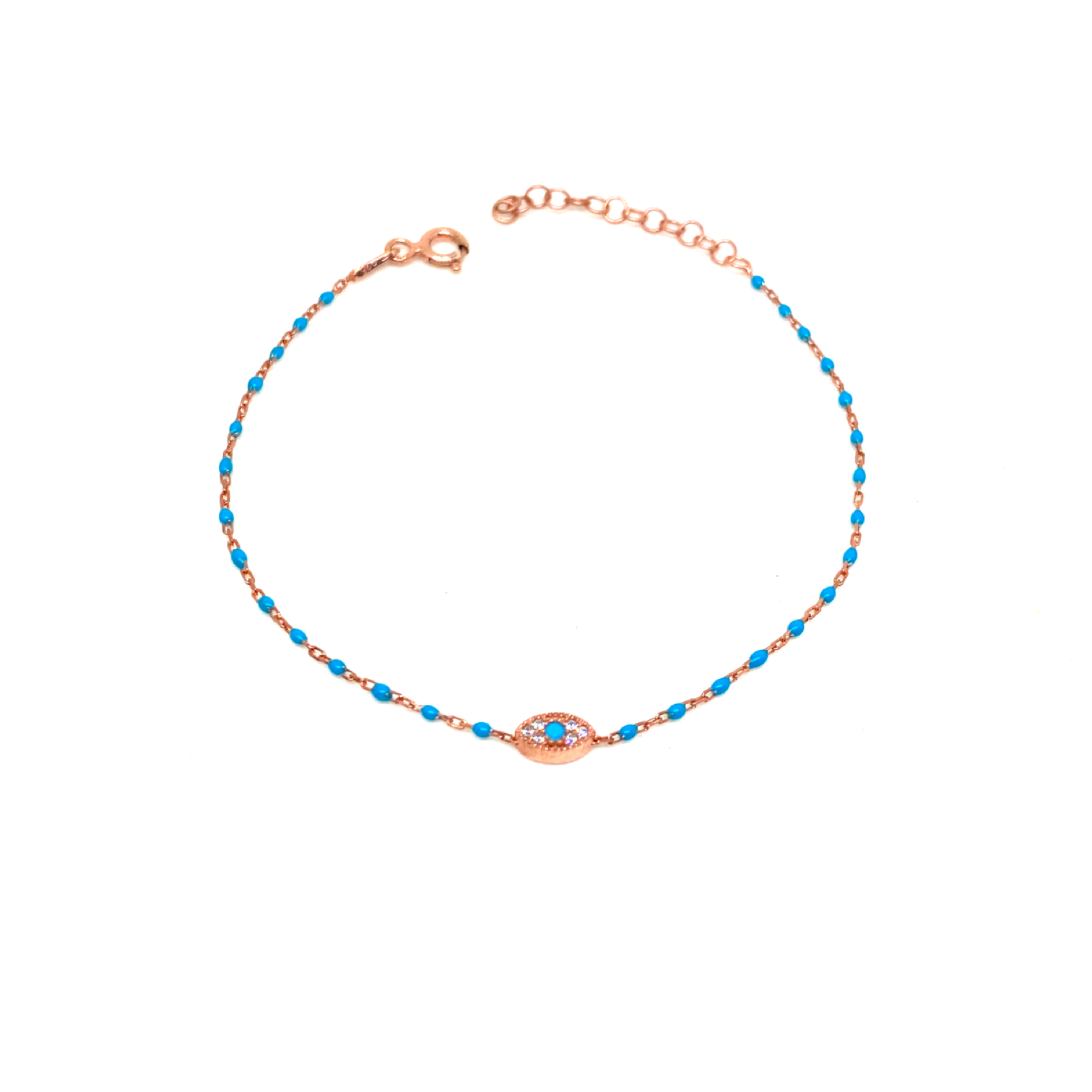 Kadın Gümüş Mini Göz Mineli Çıtır Bileklik nazar mavi 925 ayar rose
