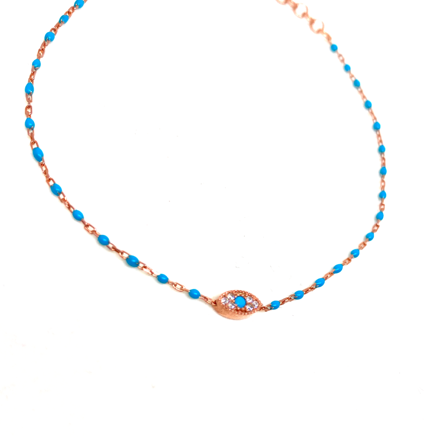 Kadın Gümüş Mini Göz Mineli Çıtır Bileklik nazar mavi 925 ayar rose