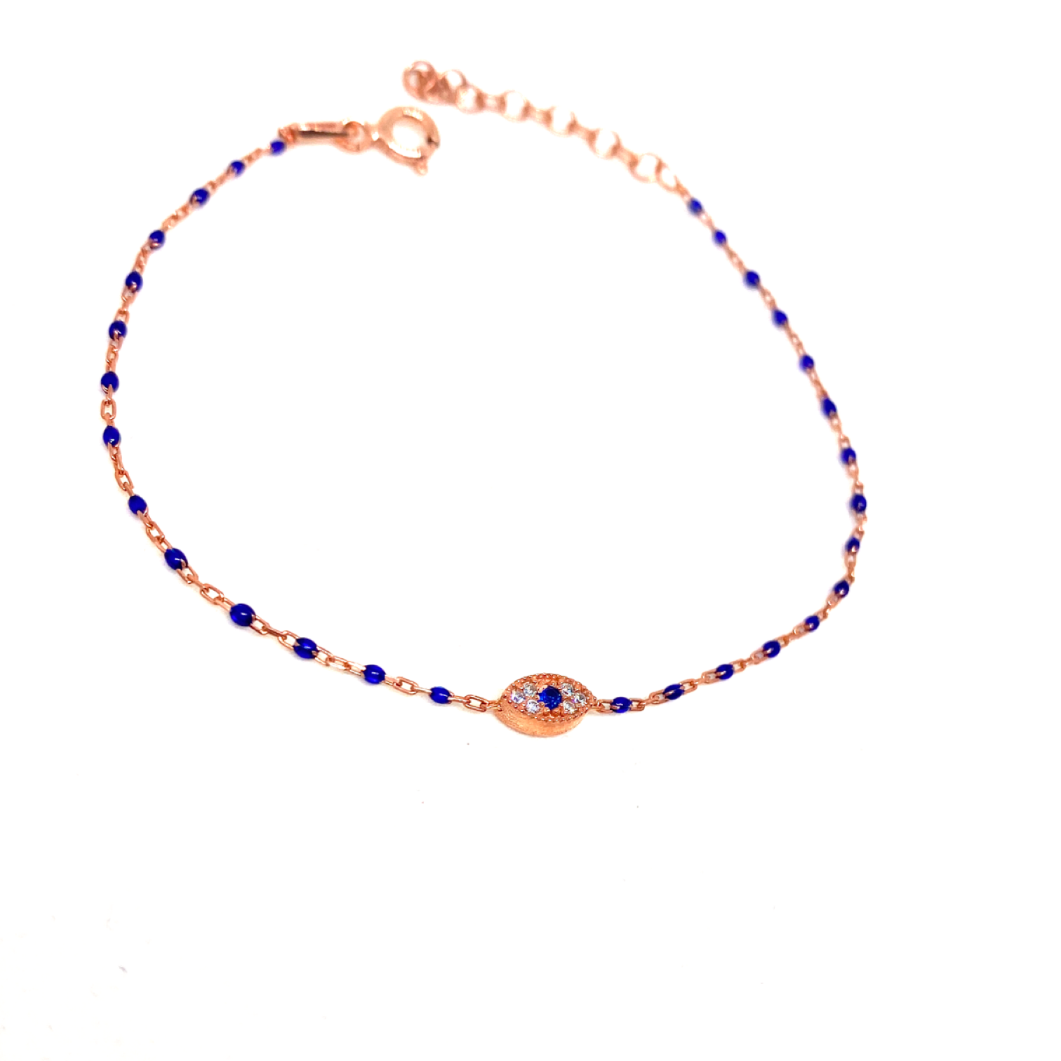 Kadın Gümüş Mini Göz Mineli Çıtır Bileklik nazar mavi 925 ayar rose renk