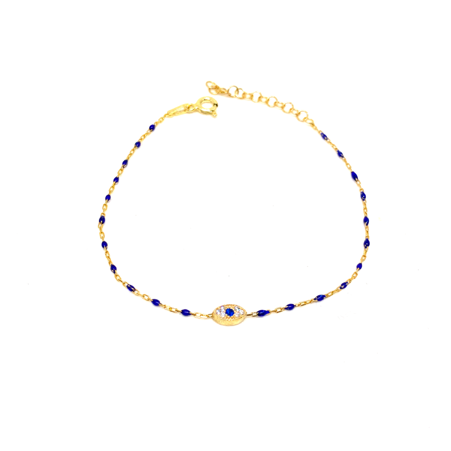 Kadın Gümüş Mini Göz Mineli Çıtır Bileklik nazar mavi 925 ayar gold renk