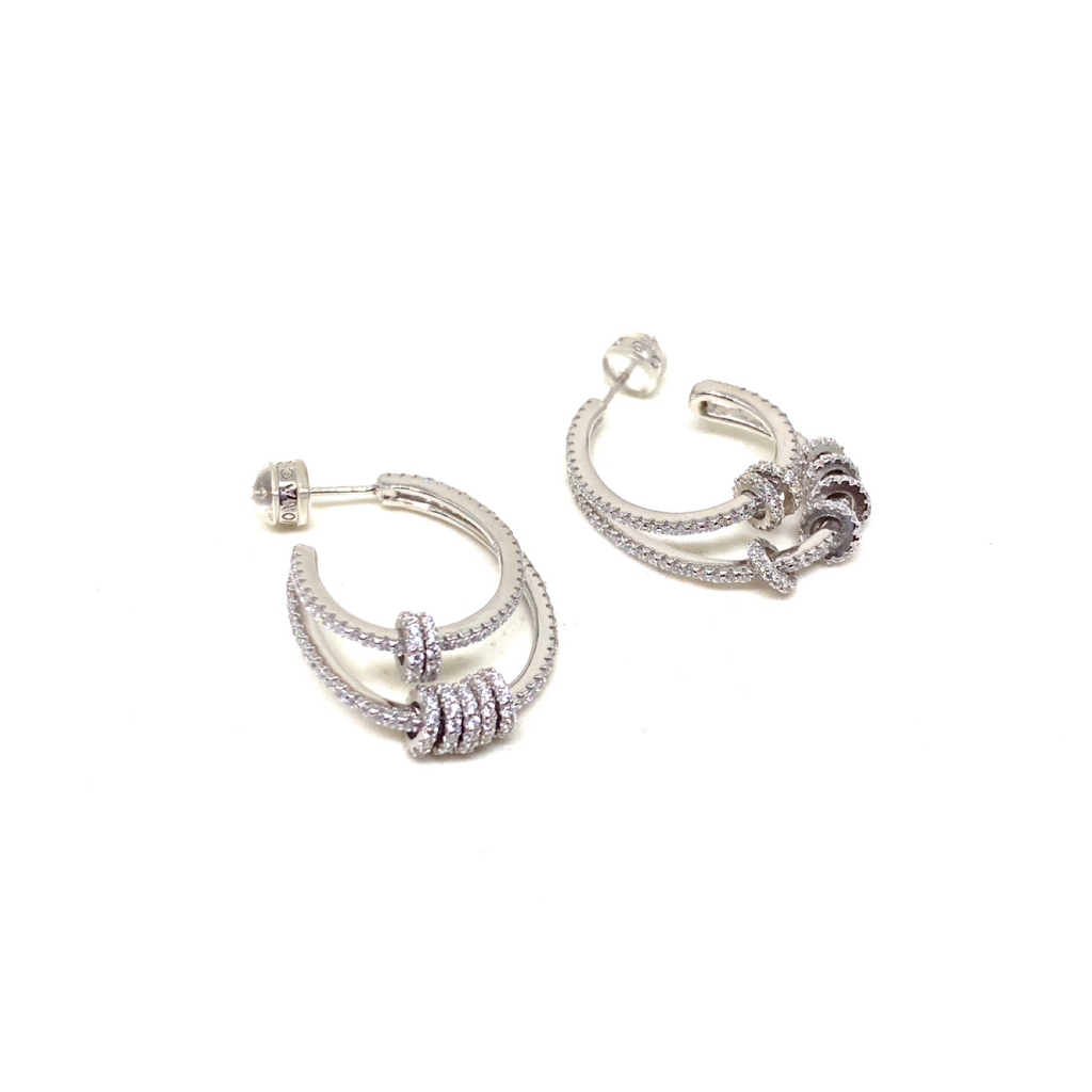 Kadın Gümüş Ringli İkili Küpe Sıvama Taşlı imitasyon Pırlanta Görünümlü 925 ayar silver
