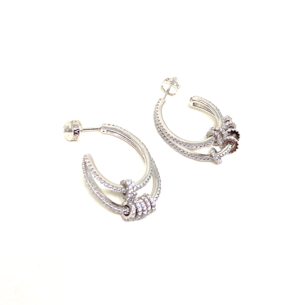 Kadın Gümüş Ringli İkili Küpe Sıvama Taşlı imitasyon Pırlanta Görünümlü 925 ayar silver