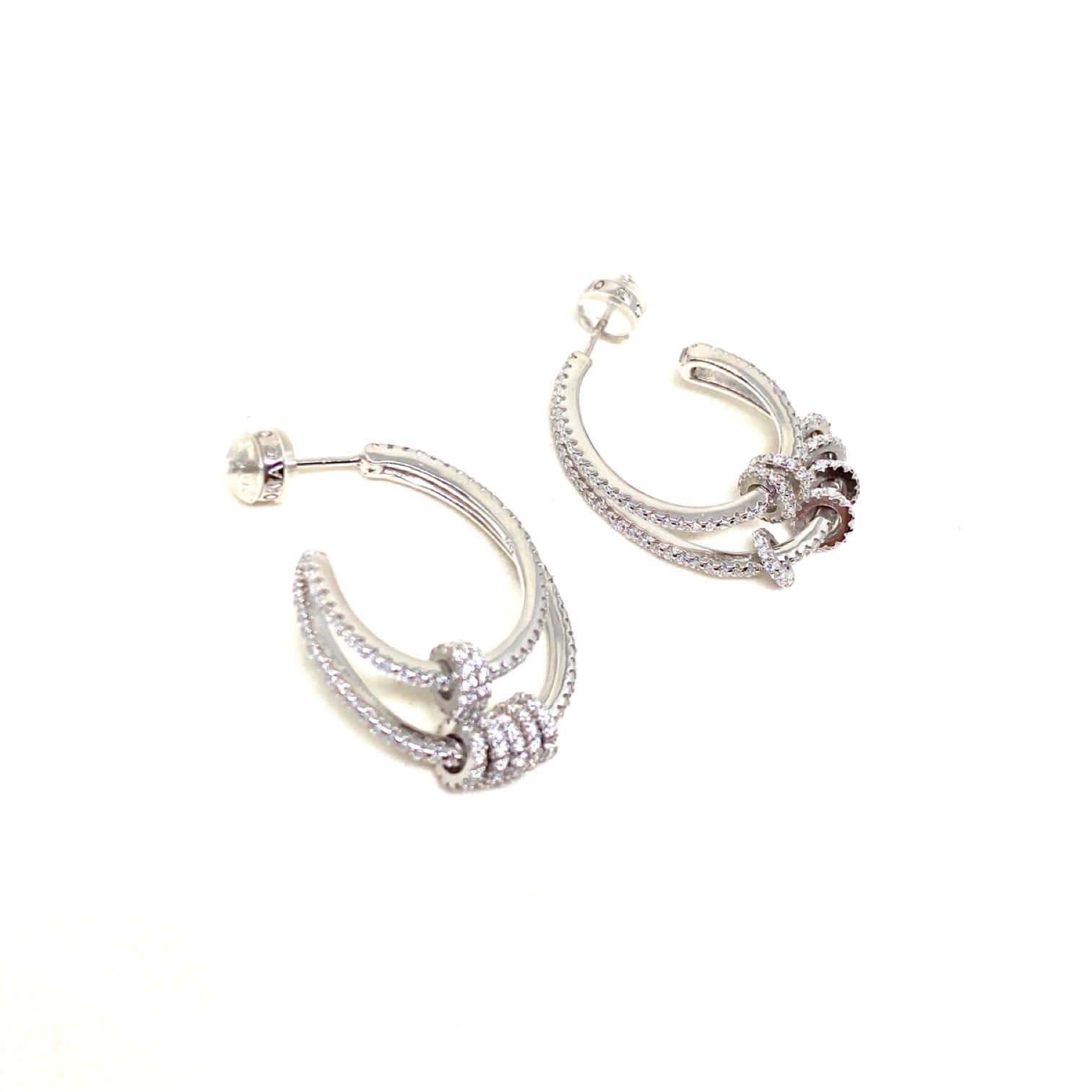Kadın Gümüş Ringli İkili Küpe Sıvama Taşlı imitasyon Pırlanta Görünümlü 925 ayar silver