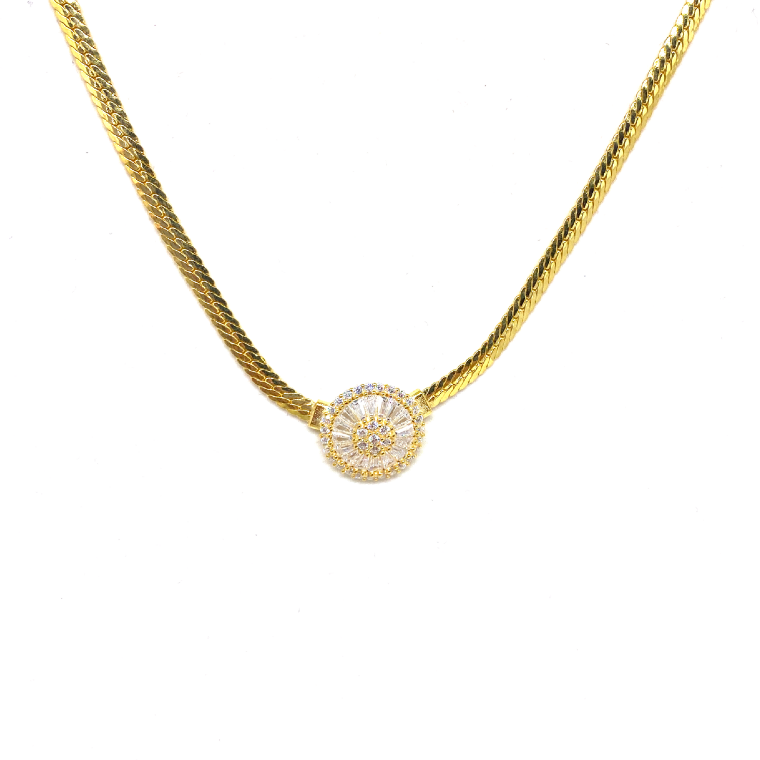 Kadın Gümüş Baget Taşlı Hasır Kolye imitasyon Pırlanta Görünümlü Altın Rengi Gold 925 ayar