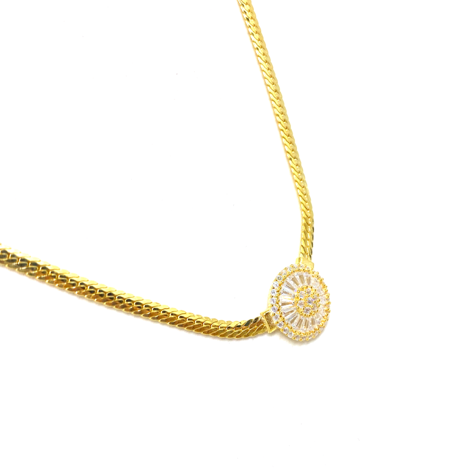 Kadın Gümüş Baget Taşlı Hasır Kolye imitasyon Pırlanta Görünümlü Altın Rengi Gold 925 ayar