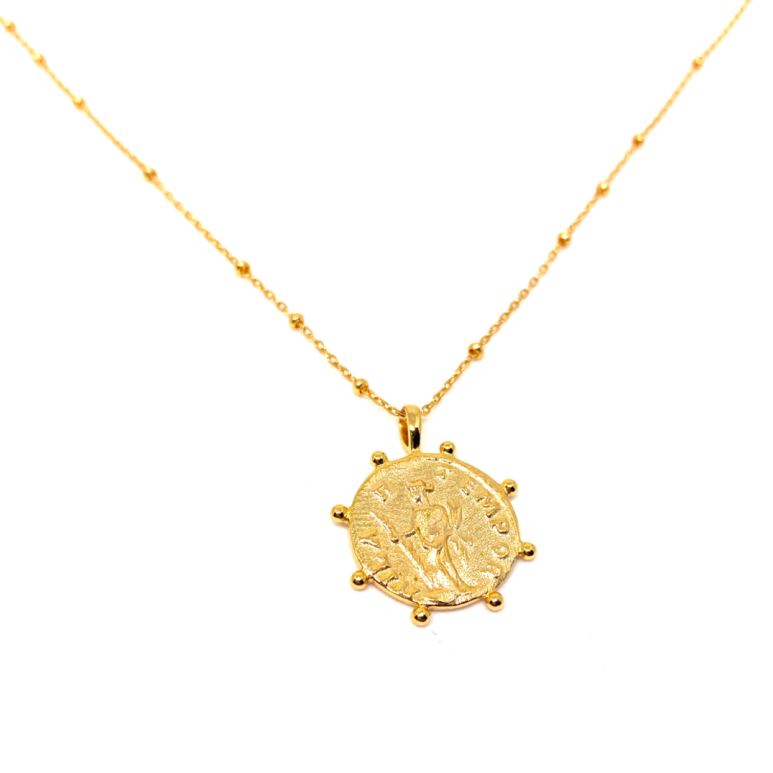 Kadın Gümüş Antik Para Madalyon Kolye Altın Rengi Gold 925 ayar