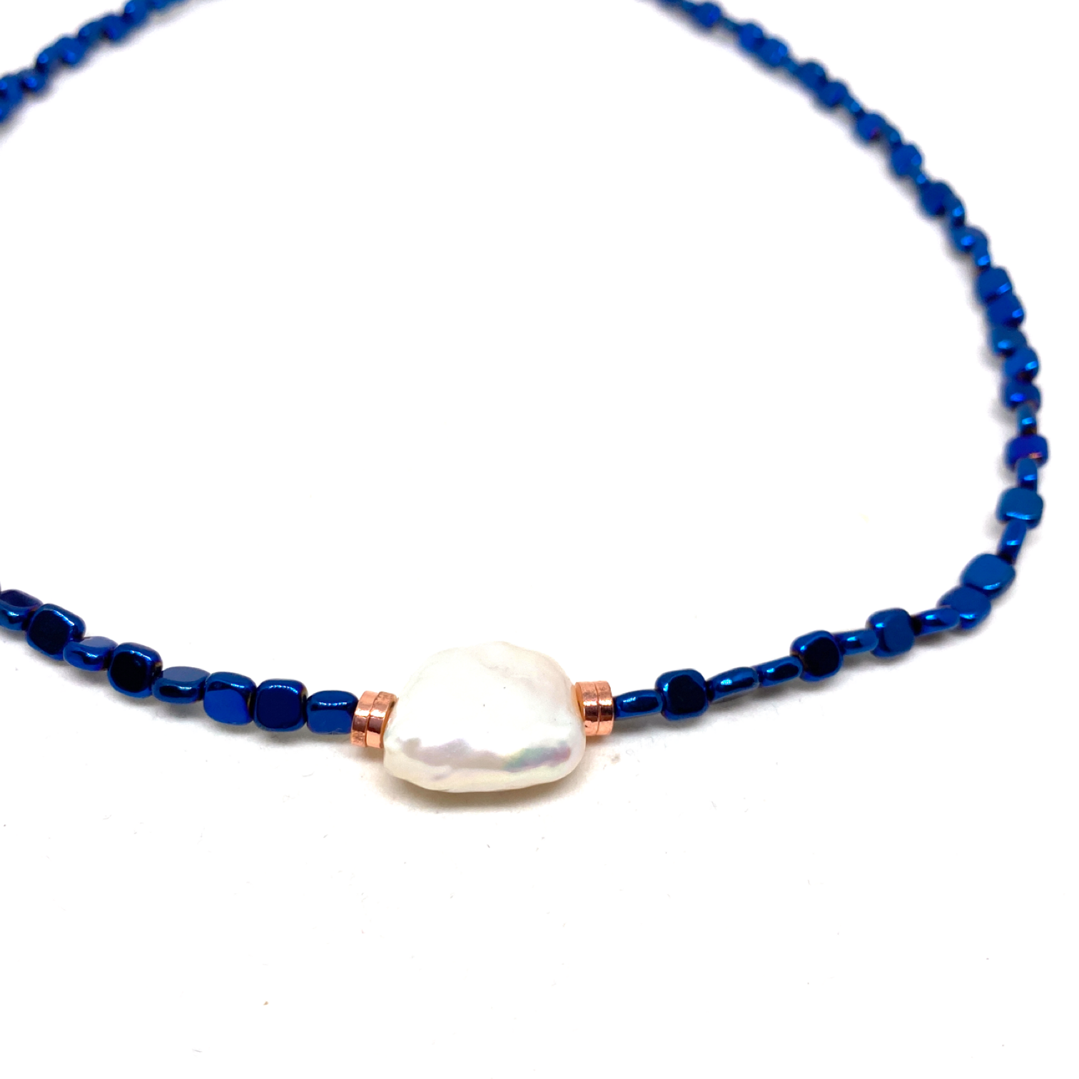 Barok İncili Hematit Kolye lacivert