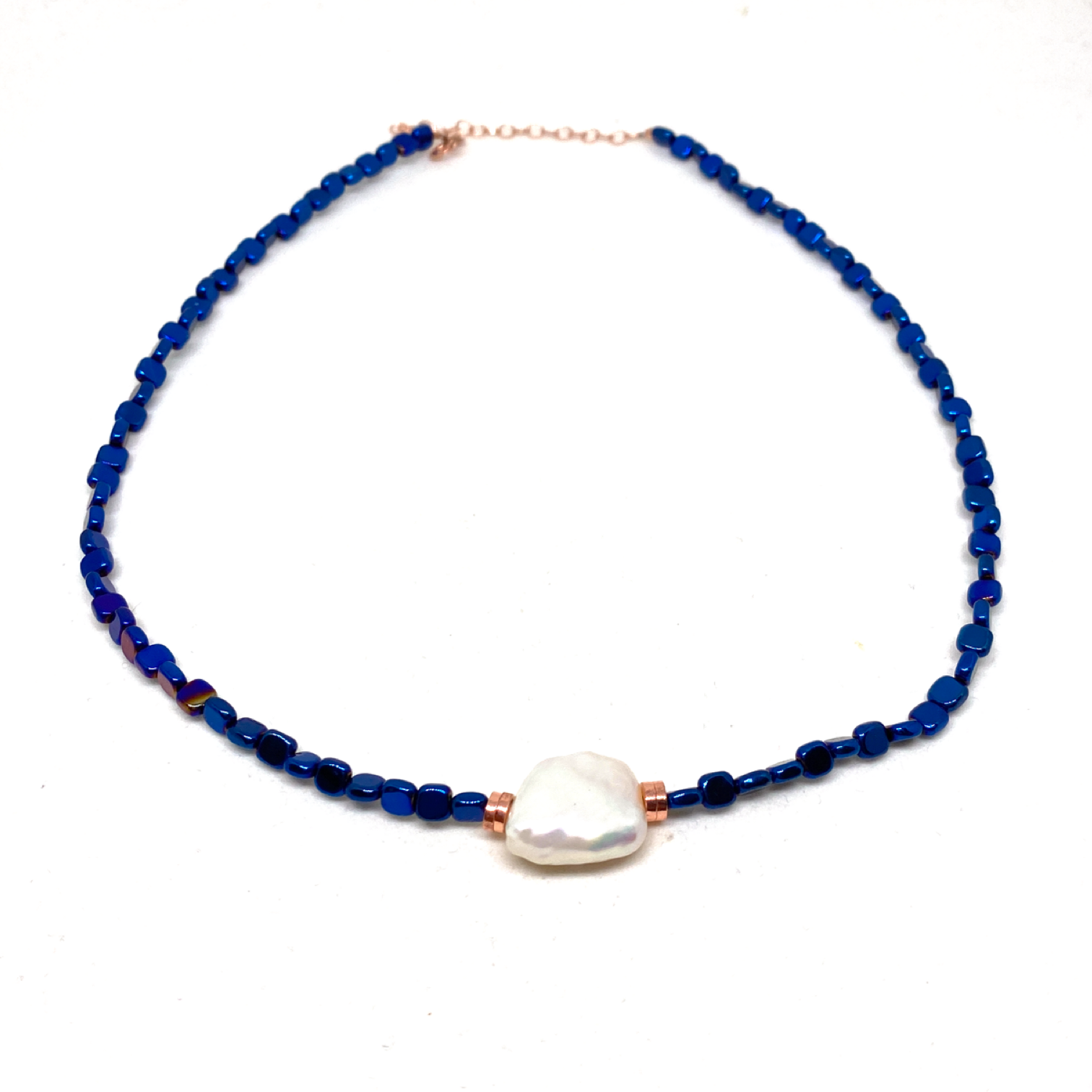 Barok İncili Hematit Kolye lacivert