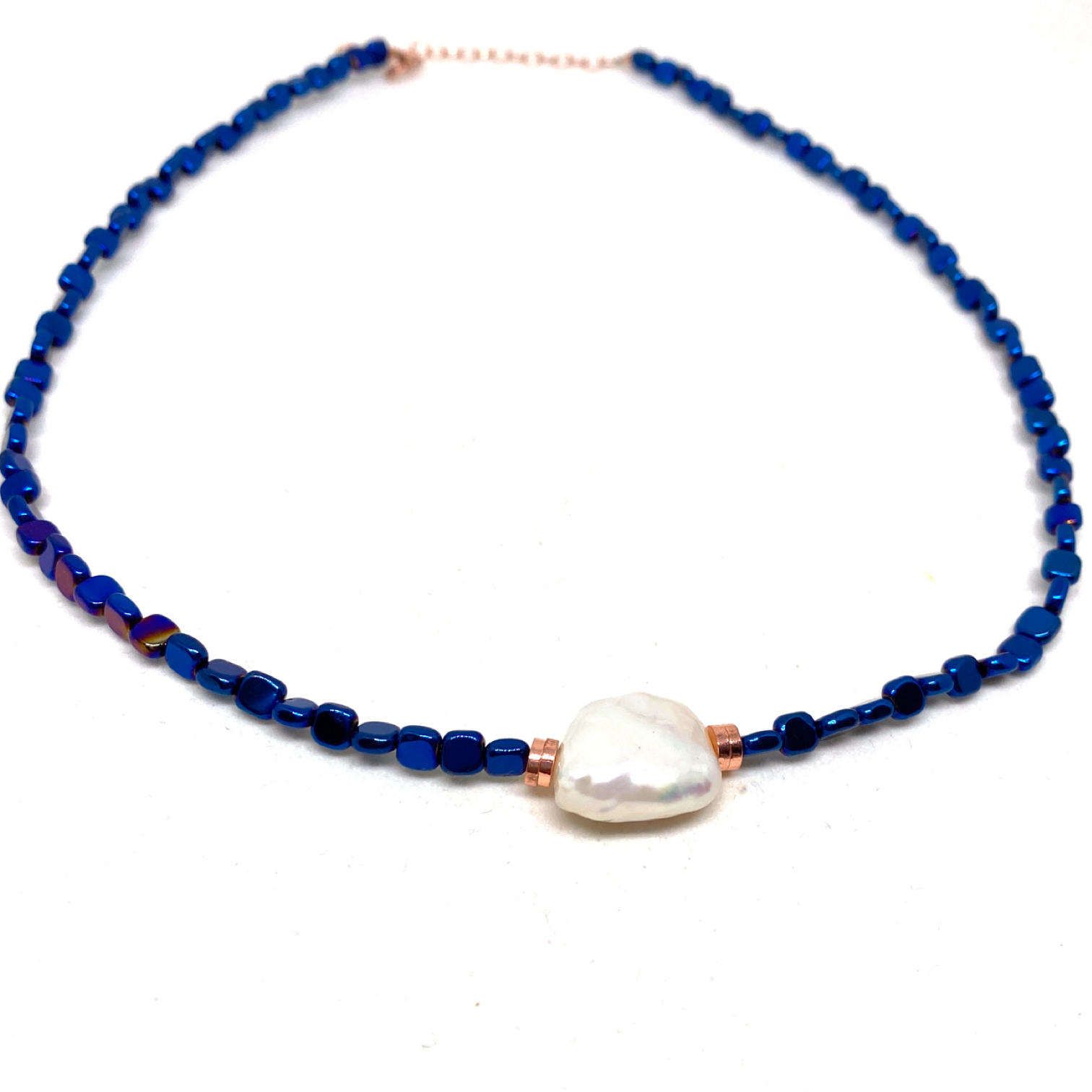 Barok İncili Hematit Kolye lacivert