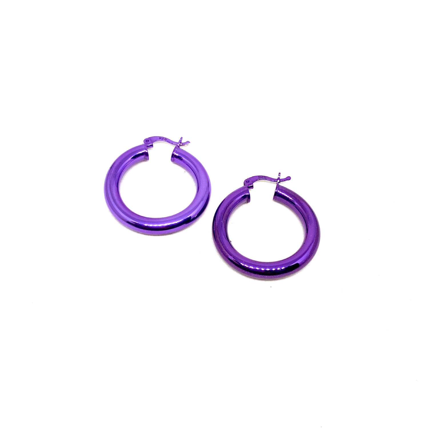 Metalik Renkli Halka Küpe Büyük 3 cm 925 ayar gümüş mor