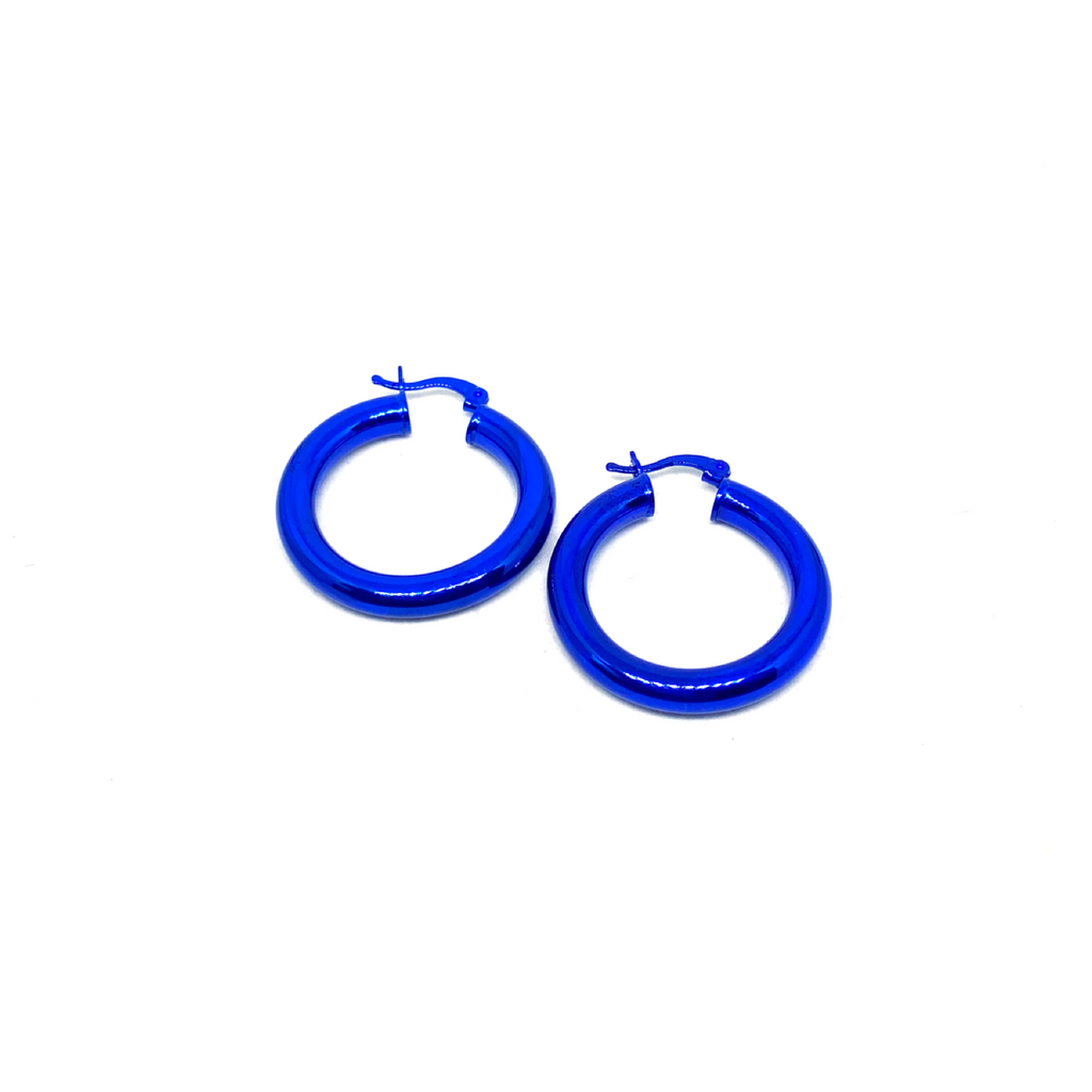 Metalik Renkli Halka Küpe Büyük 3 cm 925 ayar gümüş lacivert