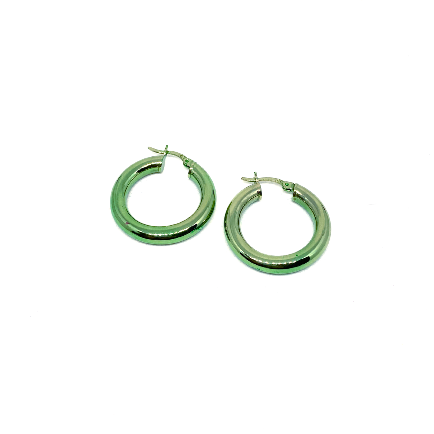 Metalik Renkli Halka Küpe Büyük 3 cm 925 ayar gümüş açık yeşil