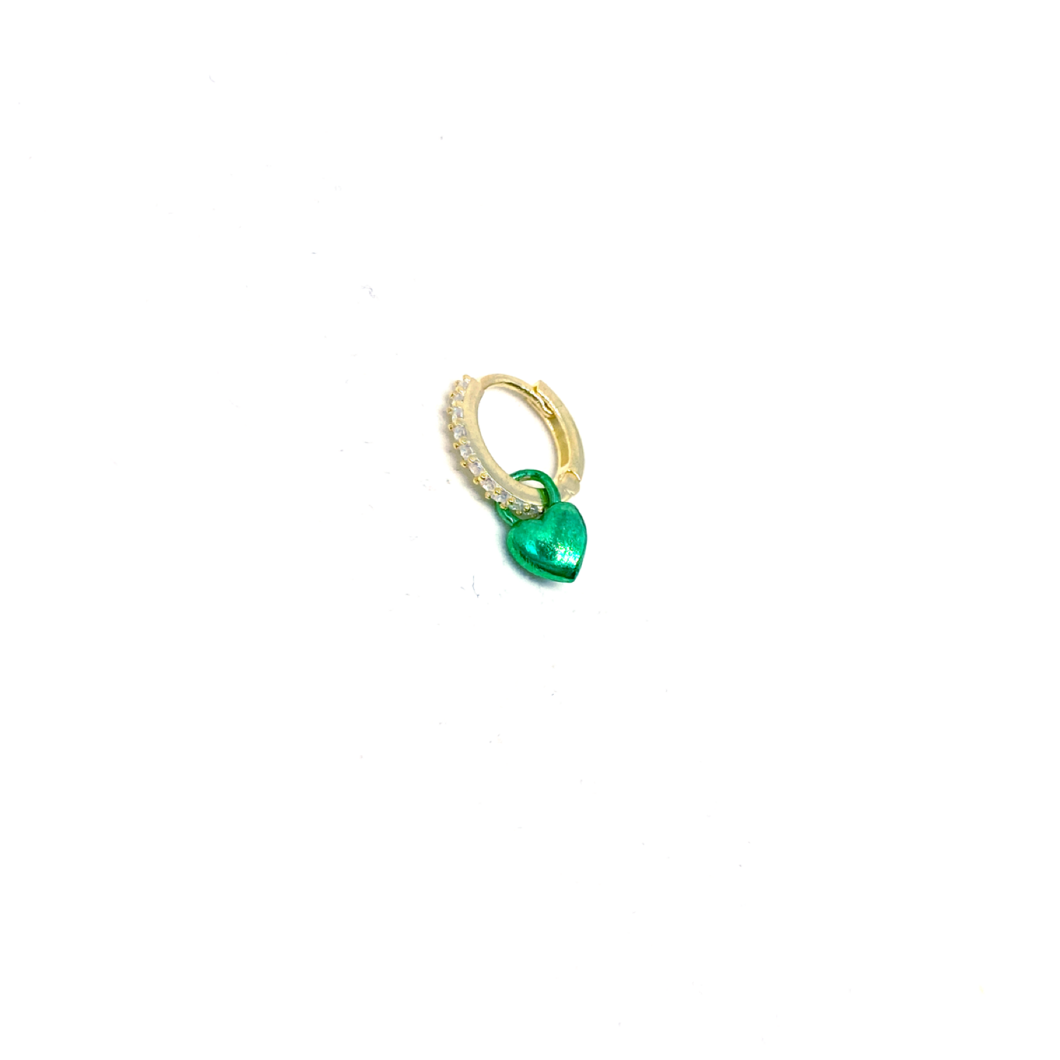 Metalik Kalp Küpe Mini 925 ayar gümüş yeşil 1,1 cm çap
