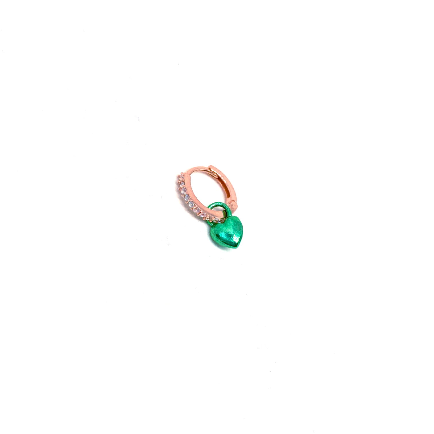 Metalik Kalp Küpe Mini 925 ayar gümüş yeşil 1,1 cm çap