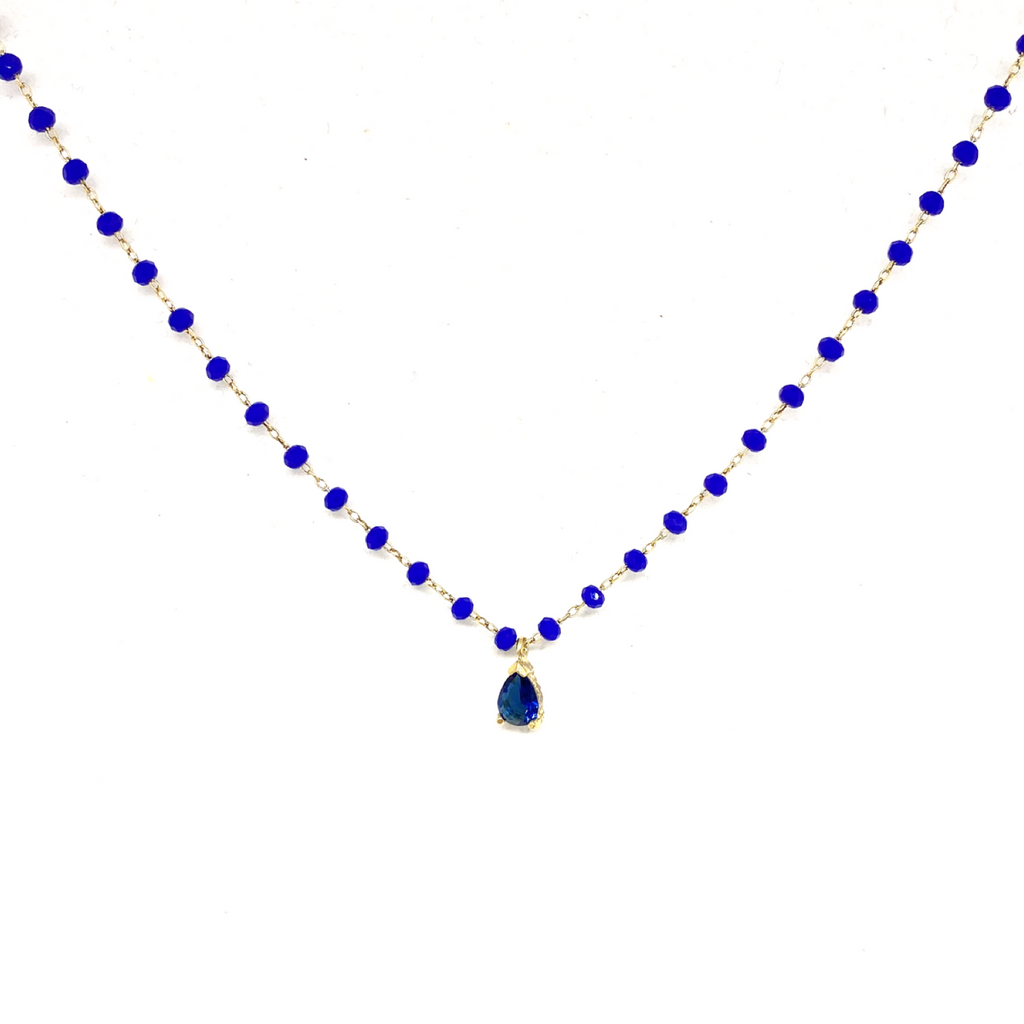 Safir Görünümlü Damla Kolye