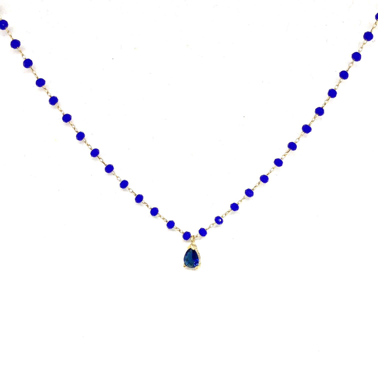 Safir Görünümlü Damla Kolye