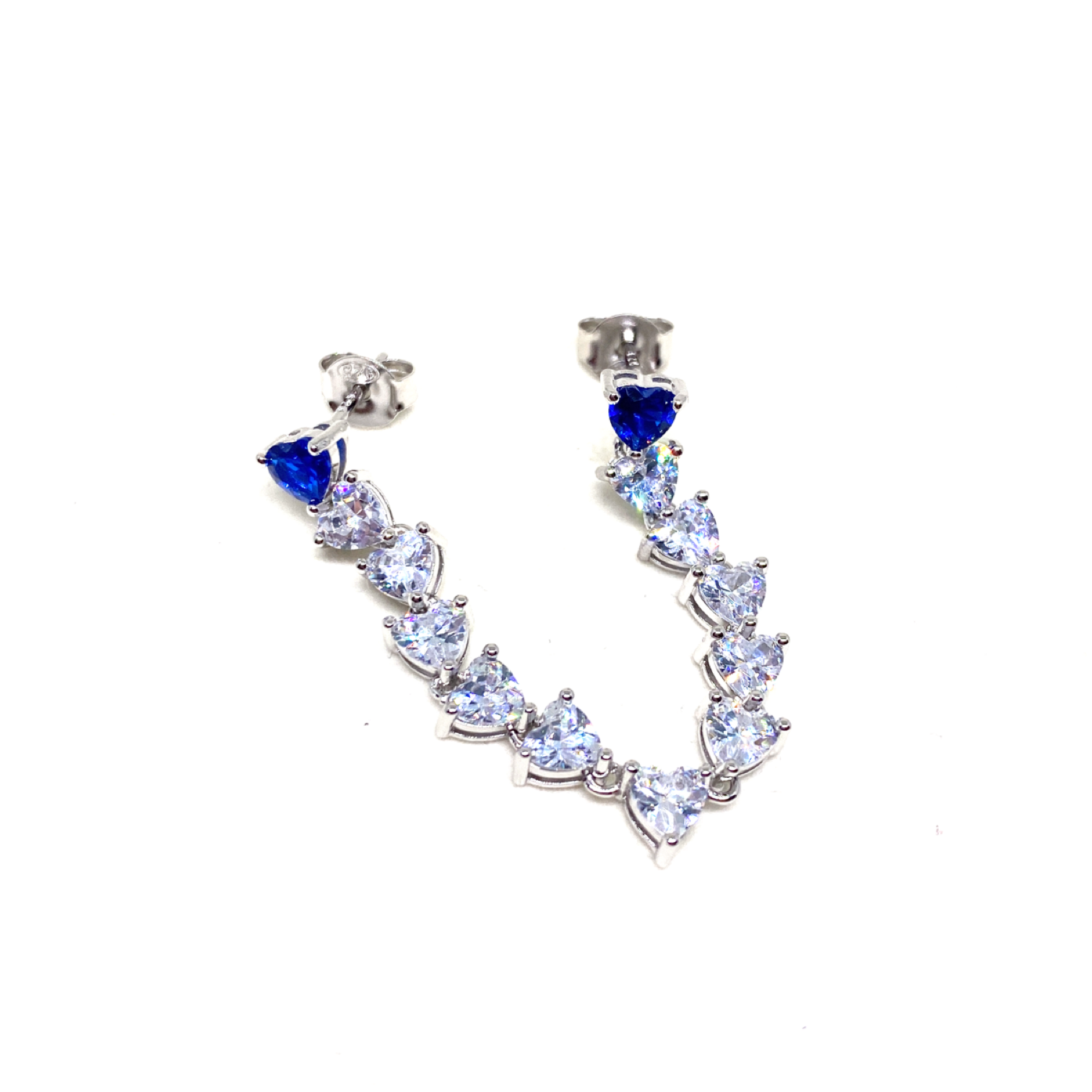 Suyolu Kalp Kesim Safir ve Pırlanta Görünümlü Küpe