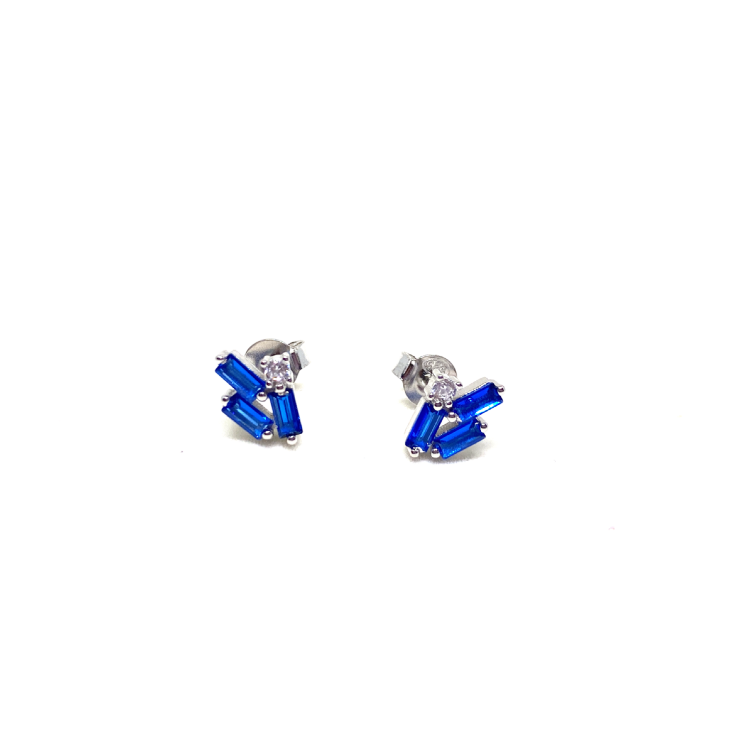 Triple Baguette Cut Simulated Sapphire Earrings