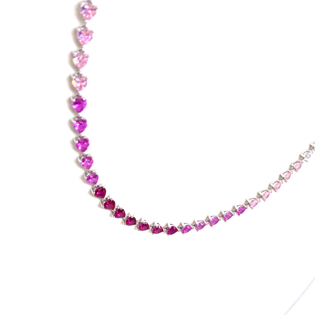 Gradient Heart Tennis Necklace