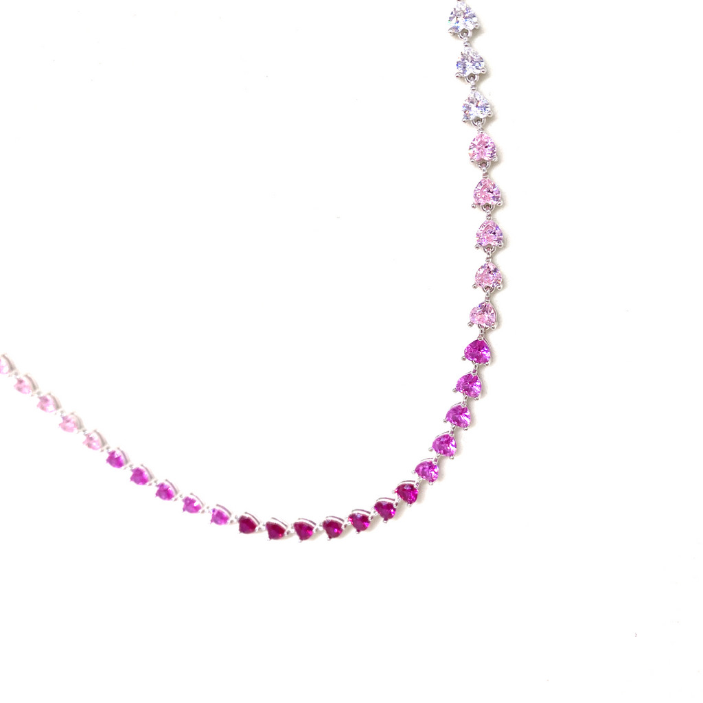 Gradient Heart Tennis Necklace