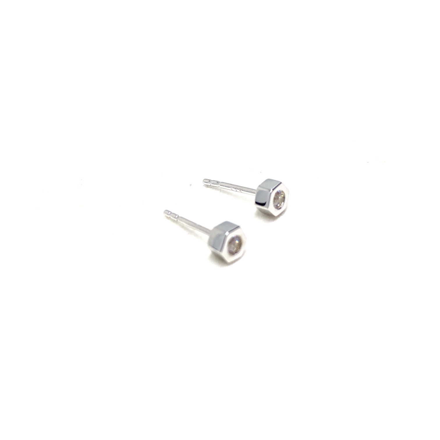 Hexagonal Solitaire Stud Earrings