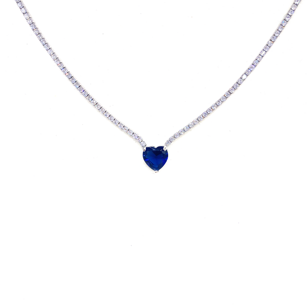 Paraiba Tourmaline Heart Tennis Necklace