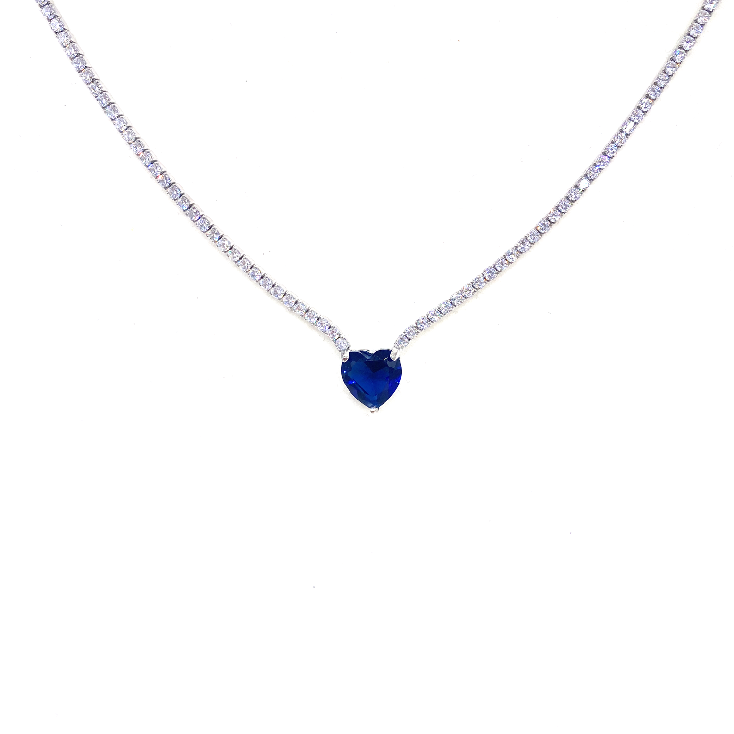Paraiba Tourmaline Heart Tennis Necklace