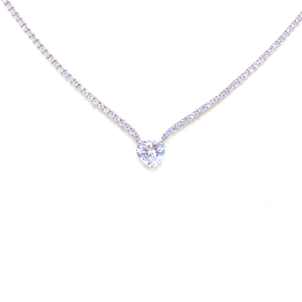 Paraiba Tourmaline Heart Tennis Necklace