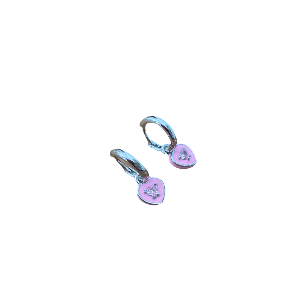 Mineli Mini Kalp Sallantılı Küpe