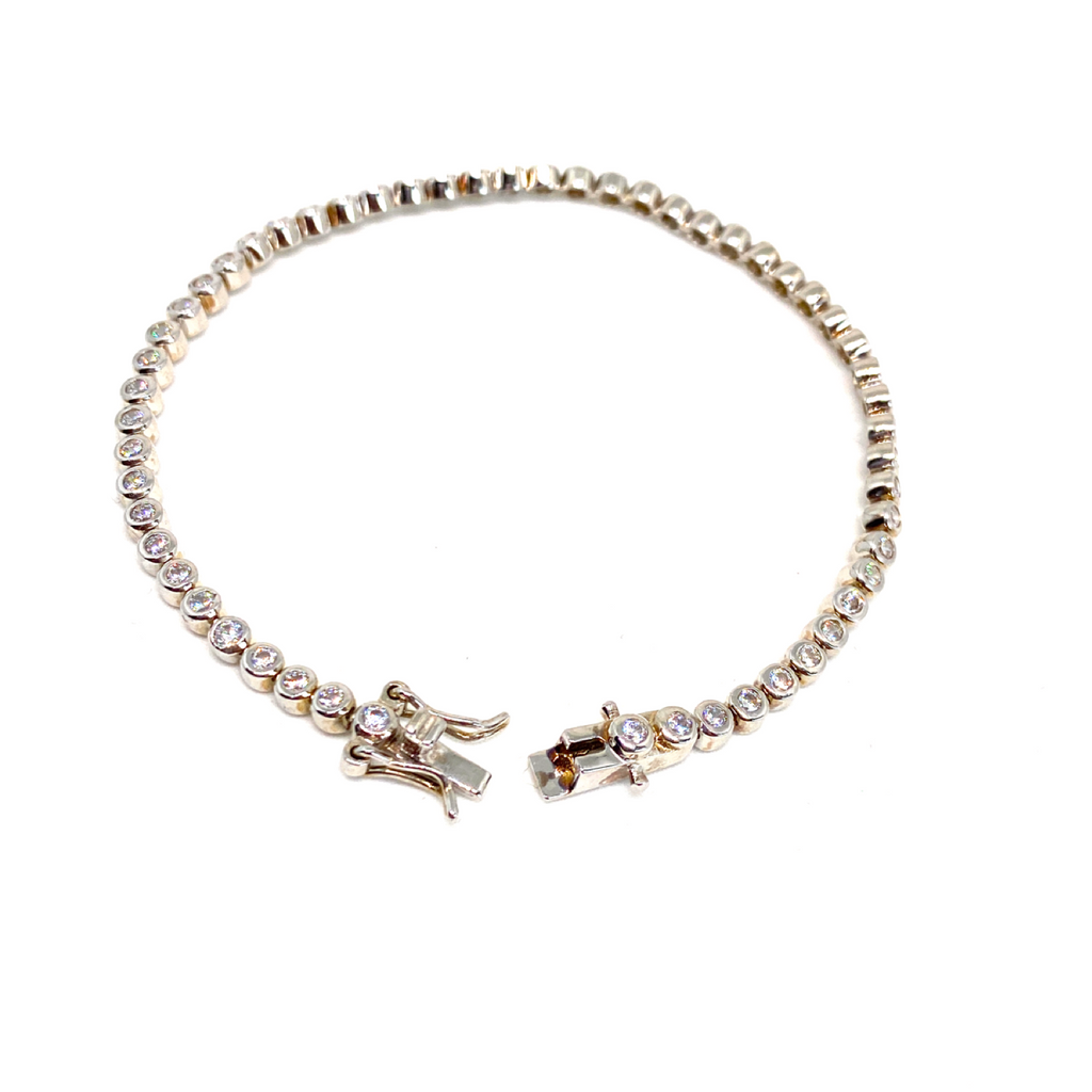 Kadın Gümüş İnce Yuvarlak Suyolu Bileklik imitasyon su yolu Pırlanta Görünümlü 925 ayar