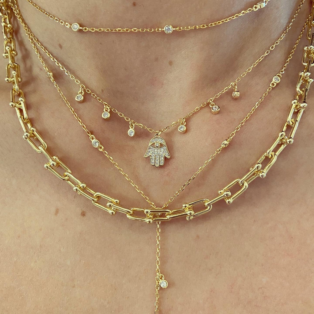 Kadın Geçme Zincir Kolye Serenay Kolye Altın Görünümlü 925 ayar kombin